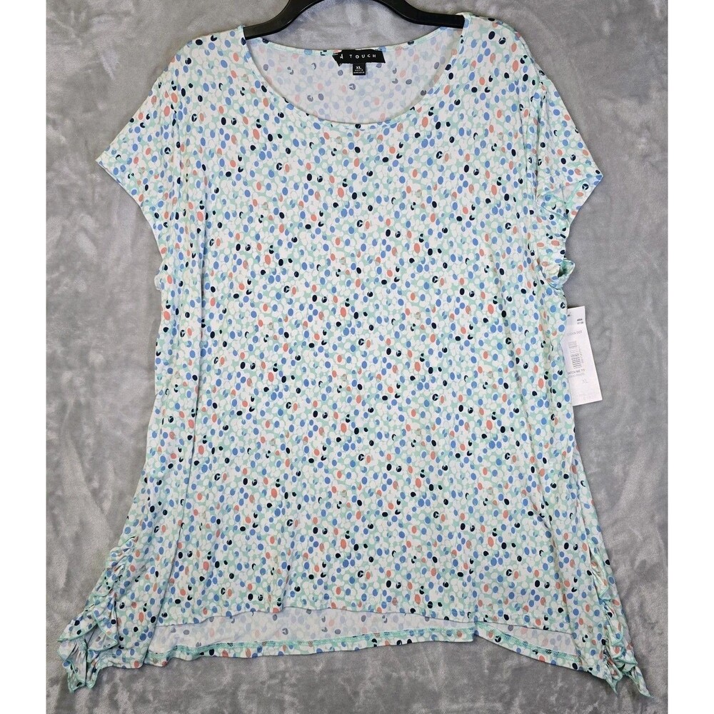 NWT N Touch Blouse Top Women XL Multicolor Confetti Dot Asymmetrical Ruffle Hem